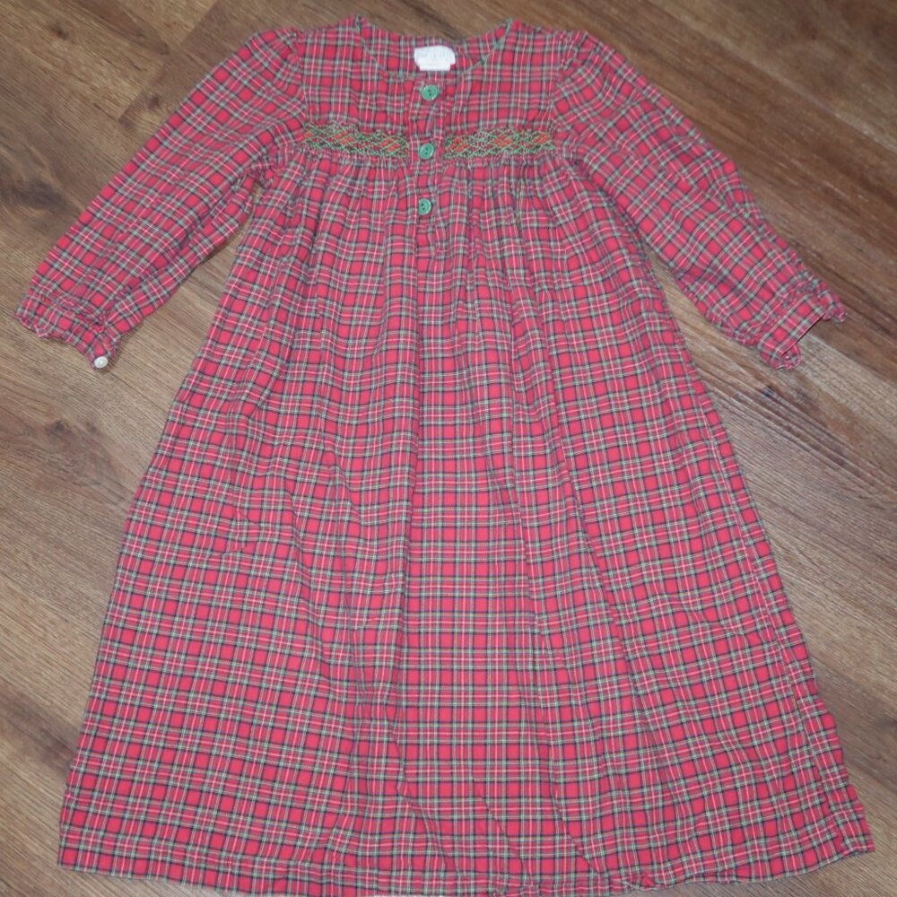 Girls Vive La Fete Holiday Christmas Plaid Long Smocked Night Gown Pajamas sz 5